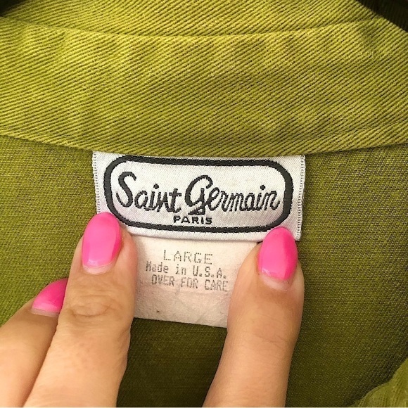 Vintage Saint Germain Studded 100% Cotton Denim Graphic Jean Jacket Size Large - Picture 10 of 10